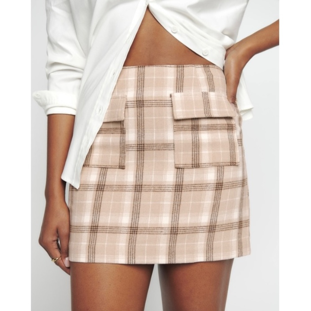 Reformation Janis Beige Check / Plaid Mini Skirt